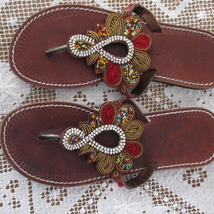 Vera Pelle Beaded Leather Sandals Womens sz 8.5 42 Sandals Handbeaded Sandals Unique Summer Sandals Thong Italian Leather Sandals sz *.5