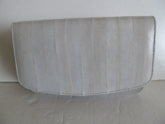 Eel Skin Purse Gray Leather Clutch Handbag Design… - image 1