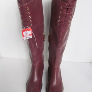 NWT Leather Riding Boots sz 5 New with Tag Leather Boots Burgundy Leather Boots 1990's Boots NOS Vintage Leather Boots size 5 M womens boots image 5