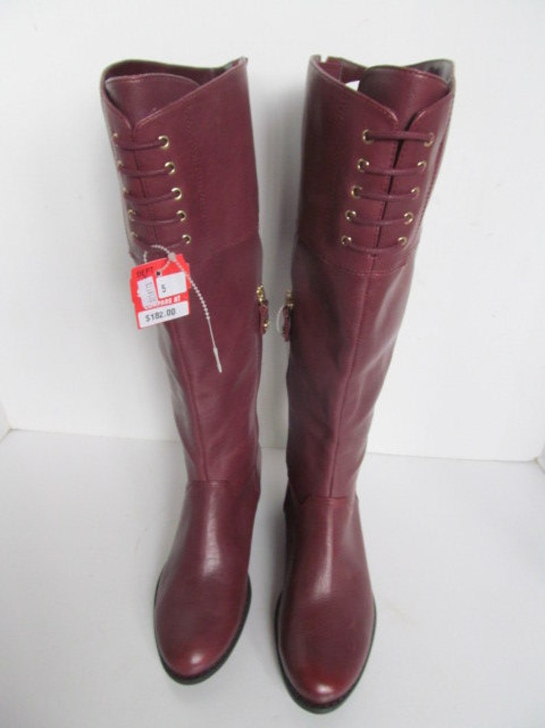 NWT Leather Riding Boots sz 5 New with Tag Leather Boots Burgundy Leather Boots 1990's Boots NOS Vintage Leather Boots size 5 M womens boots image 5
