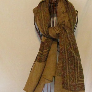Bohemian Extra Long Brown Paisley Scarf Long Scarf  Green Brown Paisley Print Scarf Brown Scarf Linen Scarf Boho Trending Accessories