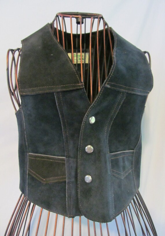 1960s Bohemian Hippie Vest 60s Suede Leather Vest… - image 3