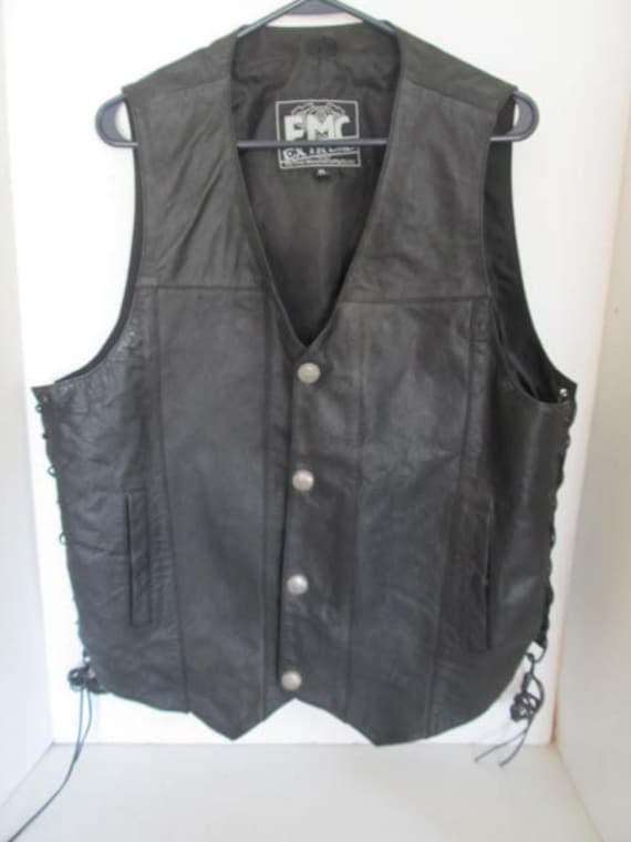 XL Leather Vest Silver Buffalo Nickle Buttons Bla… - image 1