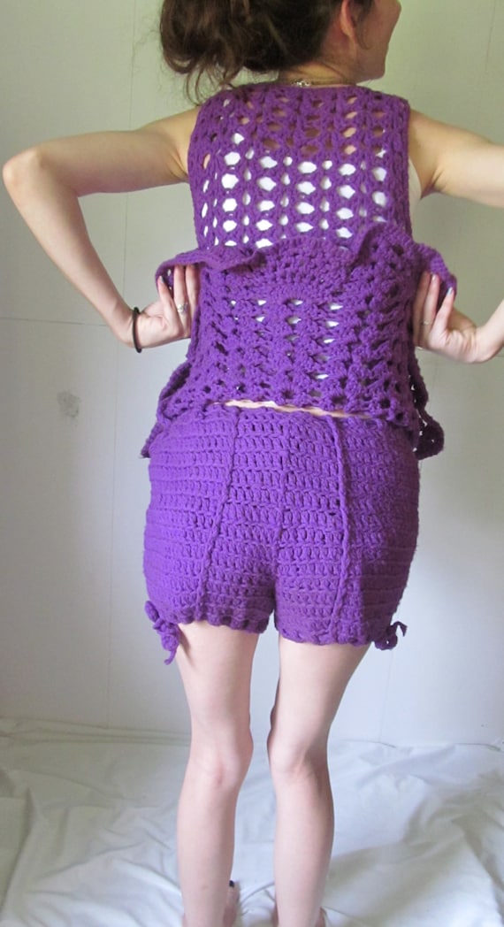 sz s 70s Crochet Dress and Bloomers Boho Chic Tre… - image 5