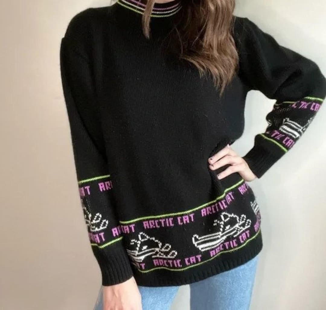 Vintage Arctic Cat Sweater Green Arctic Cat Snowmobile Clothing Purple