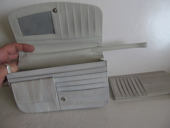 Eel Skin Purse Gray Leather Clutch Handbag Design… - image 4