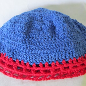 Winter hats Blue Red Baby Tam Hat Vibrant and Bright Beanie Hat Newborn Toddler Crochet Hat Childrens Crochet Hat Bohemian Baby Hats Slouchy image 2