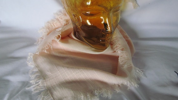 Peach Linen Scarf Ships Free Vintage Scarf Square… - image 1