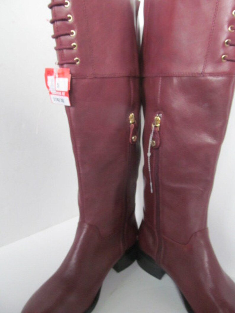 NWT Leather Riding Boots sz 5 New with Tag Leather Boots Burgundy Leather Boots 1990's Boots NOS Vintage Leather Boots size 5 M womens boots image 3