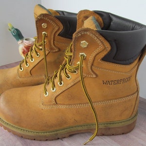 Vintage Mens Work Boots sz 8 Waterproof Boots Construction Boots Working Men Footwear Waterproof Outdoor Work Boots sz 8 Mens Hunting Boots afbeelding 2