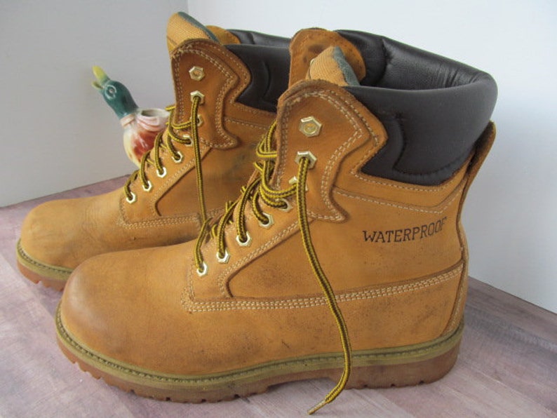 Vintage Mens Work Boots sz 8 Waterproof Boots Construction Boots Working Men Footwear Waterproof Outdoor Work Boots sz 8 Mens Hunting Boots afbeelding 2