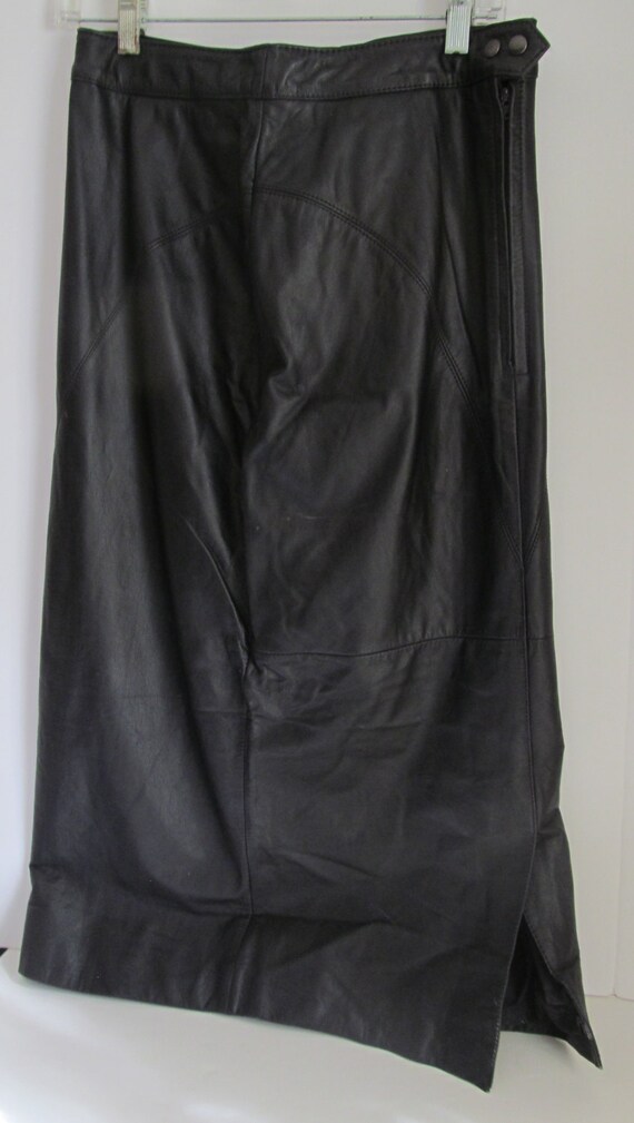 Long Black Leather Skirt womens sz 12 80s Leather… - image 3
