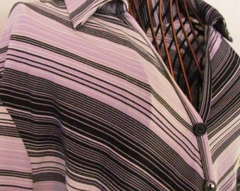 90s Tops Mod Lavender and Black Blouse Women Blouse Size Lavender Striped Black Blouse Retro Purple blouses Purple and Black clothing