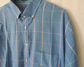 90s Mens Shirt Light Blue Plaid sz XL Mens Oxford Shirt Blue White Long Sleeves Casual Mens Shirt Blue Office Shirt Pastel Shirt