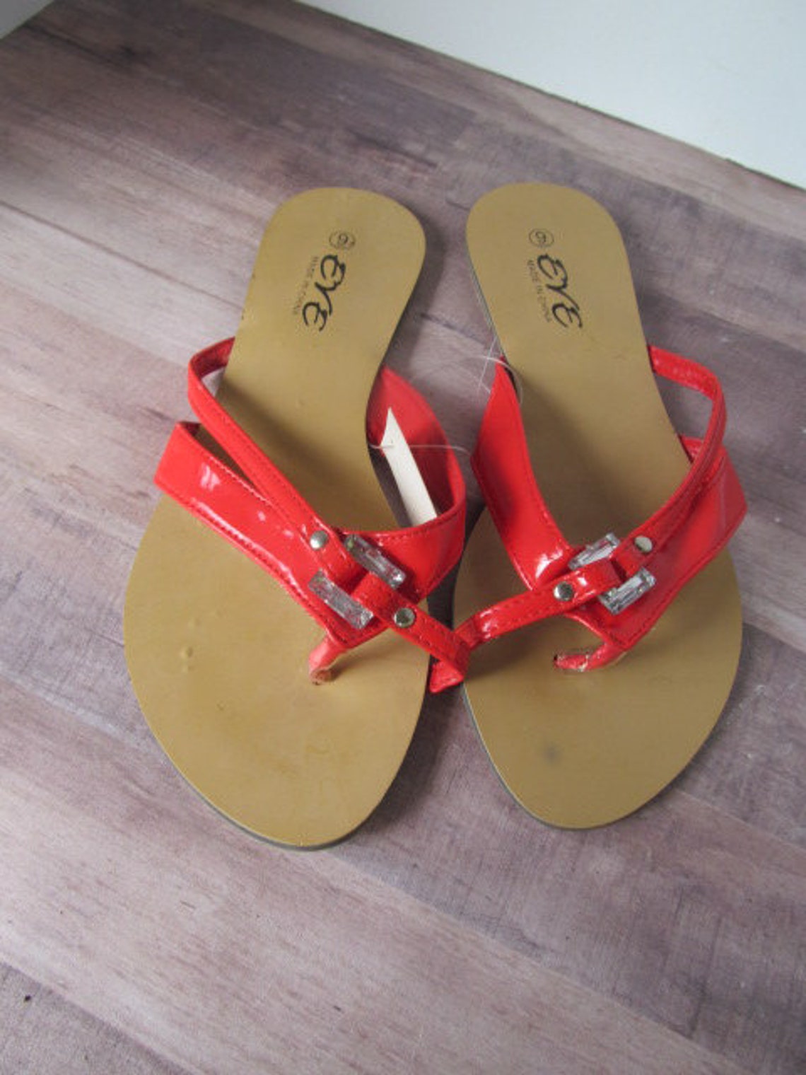 Coral Red Sandals Sz 9 Salmon Color Sandals Flat Sandals Red Etsy