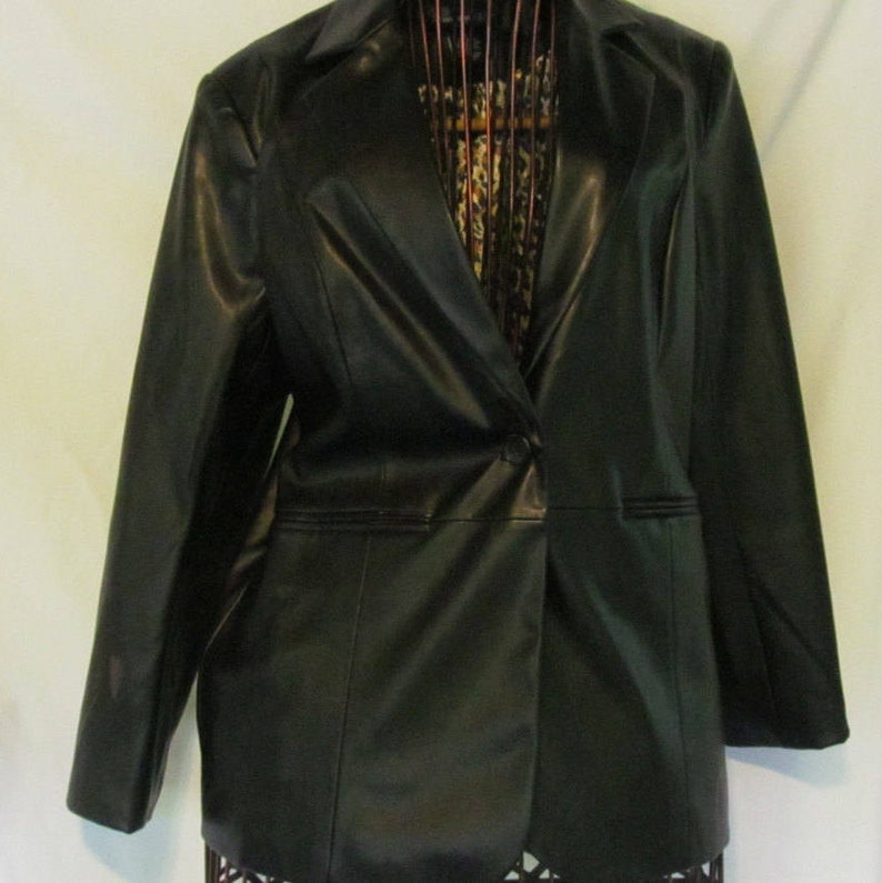 Leather Jacket Blazer Leopard Print Black Size Med Pleather Vegan Womens Sz M