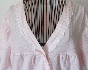 1960s Pink Rosebuds Seer Sucker Night Gown Night Robe sz Large Enchantmates Miss Elaine Nightgown Pink Gingham Plaid Check bathrobe peignoir