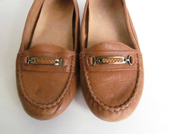 Nurture Brown Flat Mule Shoes Brown Slip on Shoes brown Flat Shoes Camel Brown Leather Shoes sz 9 womens Loafers Tan Leather Shoes for Women