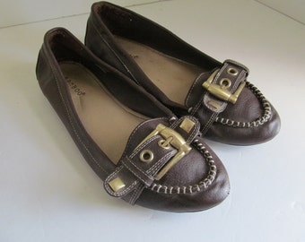 Brown Flat Mule Shoes Brown Slip on Shoes sz 9 brown Flat Shoes with Buckles Brown Leather Shoes sz 9