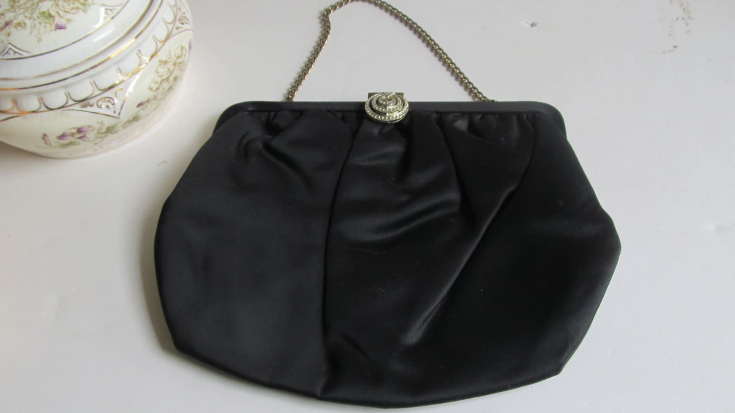 Black Leather Clutch Bag Purse Vintage Accessories