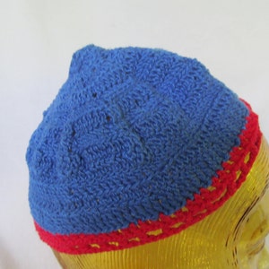 Winter hats Blue Red Baby Tam Hat Vibrant and Bright Beanie Hat Newborn Toddler Crochet Hat Childrens Crochet Hat Bohemian Baby Hats Slouchy image 4