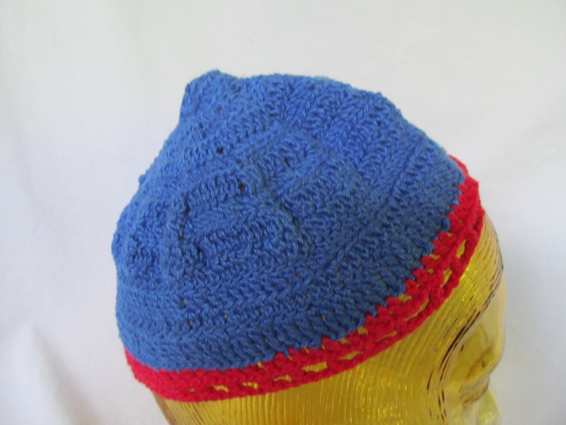 Winter hats Blue Red Baby Tam Hat Vibrant and Bright Beanie Hat Newborn Toddler Crochet Hat Childrens Crochet Hat Bohemian Baby Hats Slouchy image 4