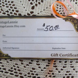 ReVintageBoutique Gift Certificate 50.00 Dollar Gift Idea Birthday Gift Idea Special Occasion image 1