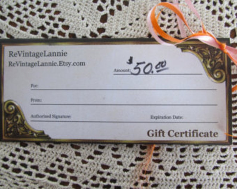 ReVintageBoutique Gift Certificate 50.00 Dollar Gift Idea Birthday Gift Idea Special Occasion image 1
