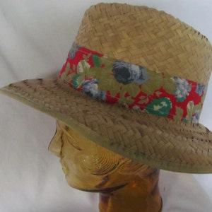 Unisex Summer Hats Straw Hat Fedora Hat Red Floral Print Hat Band Panama Straw Hat Summer Hats Beach Accessories Gardners Hats image 3