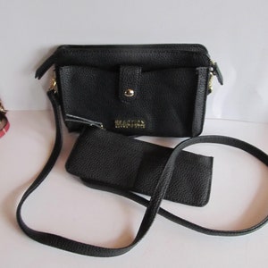 2 Pc Kenneth Cole Reaction Black Leather CrossbodyPurse  Leather Clutch Coin Purse Black bag Handbag Classic Black Crossbody Card Holder