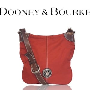 Dooney and Bourke Crossbody Bag Brown Leather Red Nylon Dooney & Bourke Wayfarer Dooney Crossbody bags Red