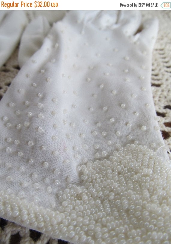 Wedding Gloves White Gloves Wedding Beaded Gloves Woman Sz S Small White Glass Beads Made British Hong Kong Glass beaded Gloves Womens Glove
