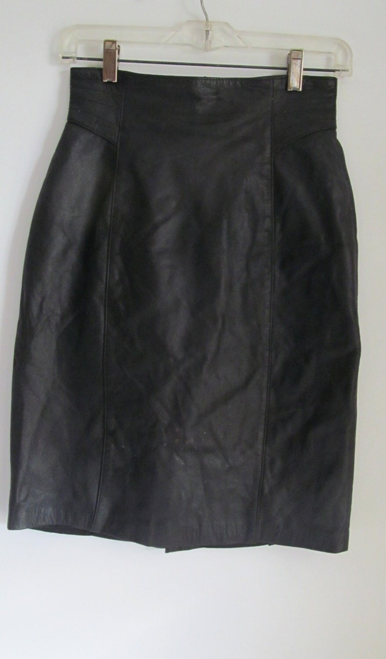 Black Leather Skirt 80s High Waist Skirt Fitting 80s Leather Skirt Size 6 High Waisted Skirt Black Leather Skirt image 1