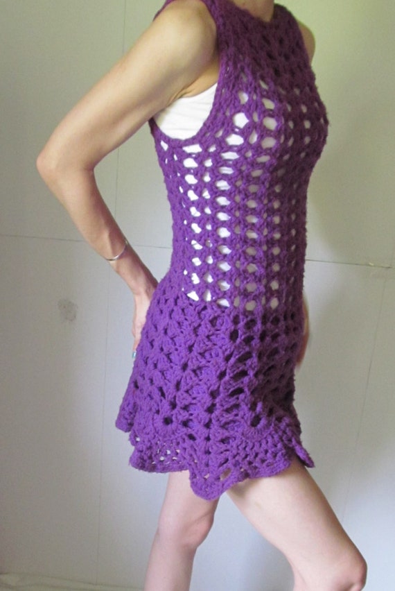 sz s 70s Crochet Dress and Bloomers Boho Chic Tre… - image 1