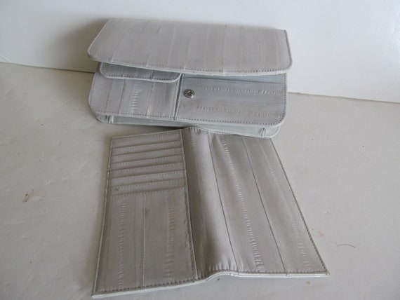 Eel Skin Purse Gray Leather Clutch Handbag Design… - image 7