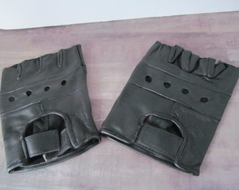 Motorcycle Black Leather Gloves sz XXL, Fingerless Leather Gloves 2X Leather Gloves Driving Gloves Biker Gift For Him