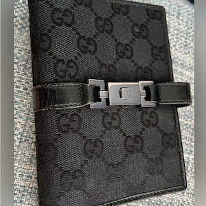 Gucci Jacki Agenda Black Monogram Clasp Agenda card Holder Gucci Wallet planner PM Personal planner Office desk Organizer Handbag Organizer