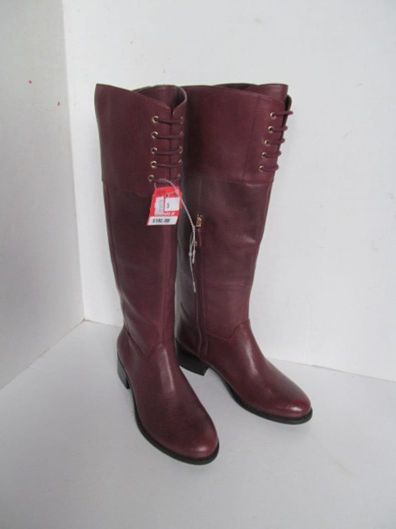 NWT Leather Riding Boots sz 5 New with Tag Leather Boots Burgundy Leather Boots 1990's Boots NOS Vintage Leather Boots size 5 M womens boots image 2