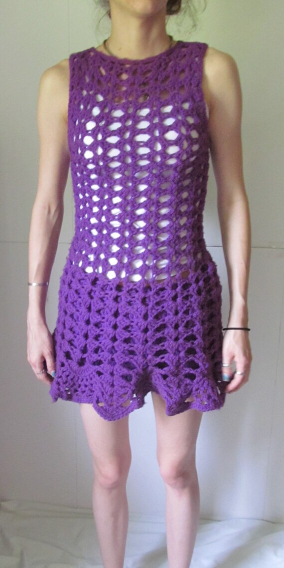 sz s 70s Crochet Dress and Bloomers Boho Chic Tre… - image 3