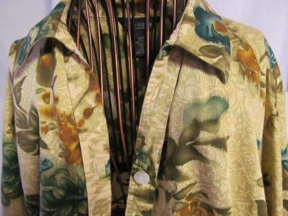 Teal Blue Green Floral Cotton Blouse Abologne Butt