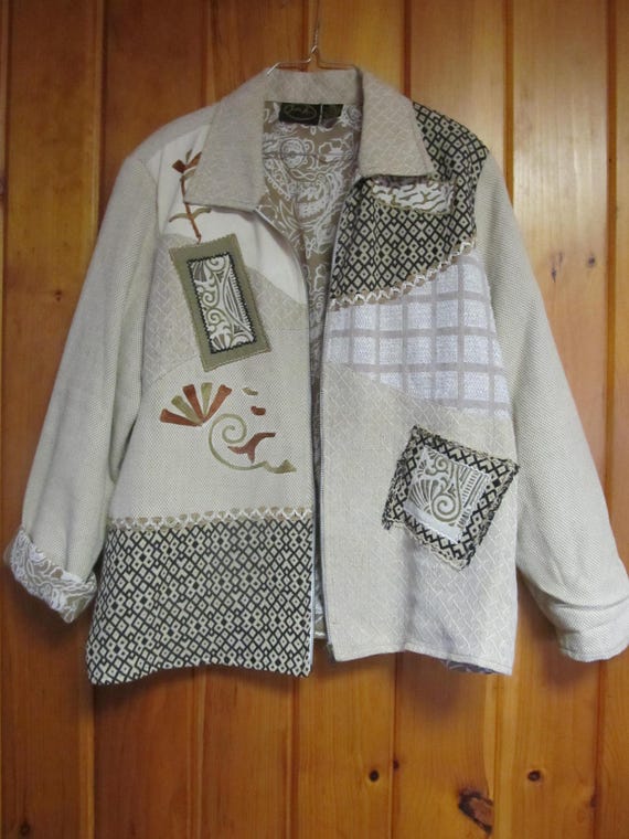 Julia Kin Wearable Art Lovely Patchwork Blazer Jacket Size XL 