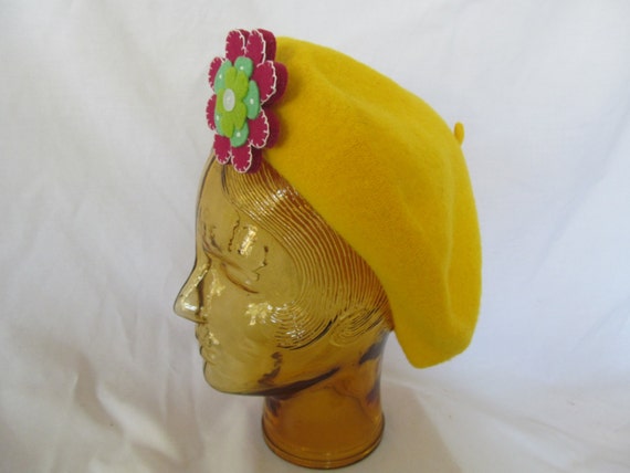 Festival Hat Flower Power Mod Wool Baret Hat Yello
