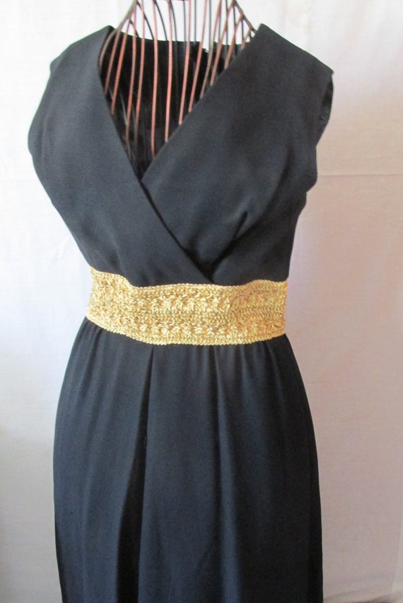 1960s Black Evening Dress  Gold Wide Belt Dress  6