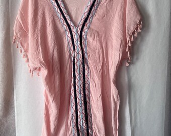 Boho Sheer Cover Up Blouse Pink Sheer Blouse Women Size 1X 2X pink blouse Pink Cover up Plus size blouses Baggy tops Tunics