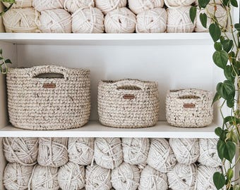 CROCHET PATTERN + VIDEO ⊹ Customizable Basket ⊹ 7 Sizes (mini - hamper) & Customization (no handles, two colors)