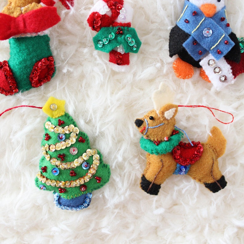 Felt and Sequin Christmas Tree Ornaments Teddy Bear in Etsy