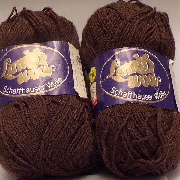 Schaffhouser Wolle 'Lambs Wool' Lot of 2 Skeins; Brown Made in Switzerland