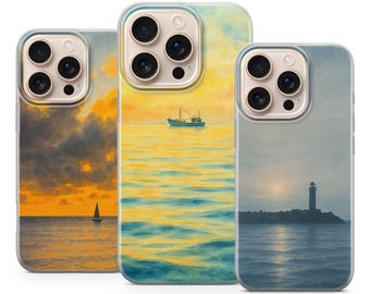 Watercolor Sea Phone Case Art Cover for iPhone 17 Pro Max, 16e, 15, 14, 13 & Samsung S25 Ultra, S24 FE, A56, A16, Pixel 10 XL, 9a, 8, 7