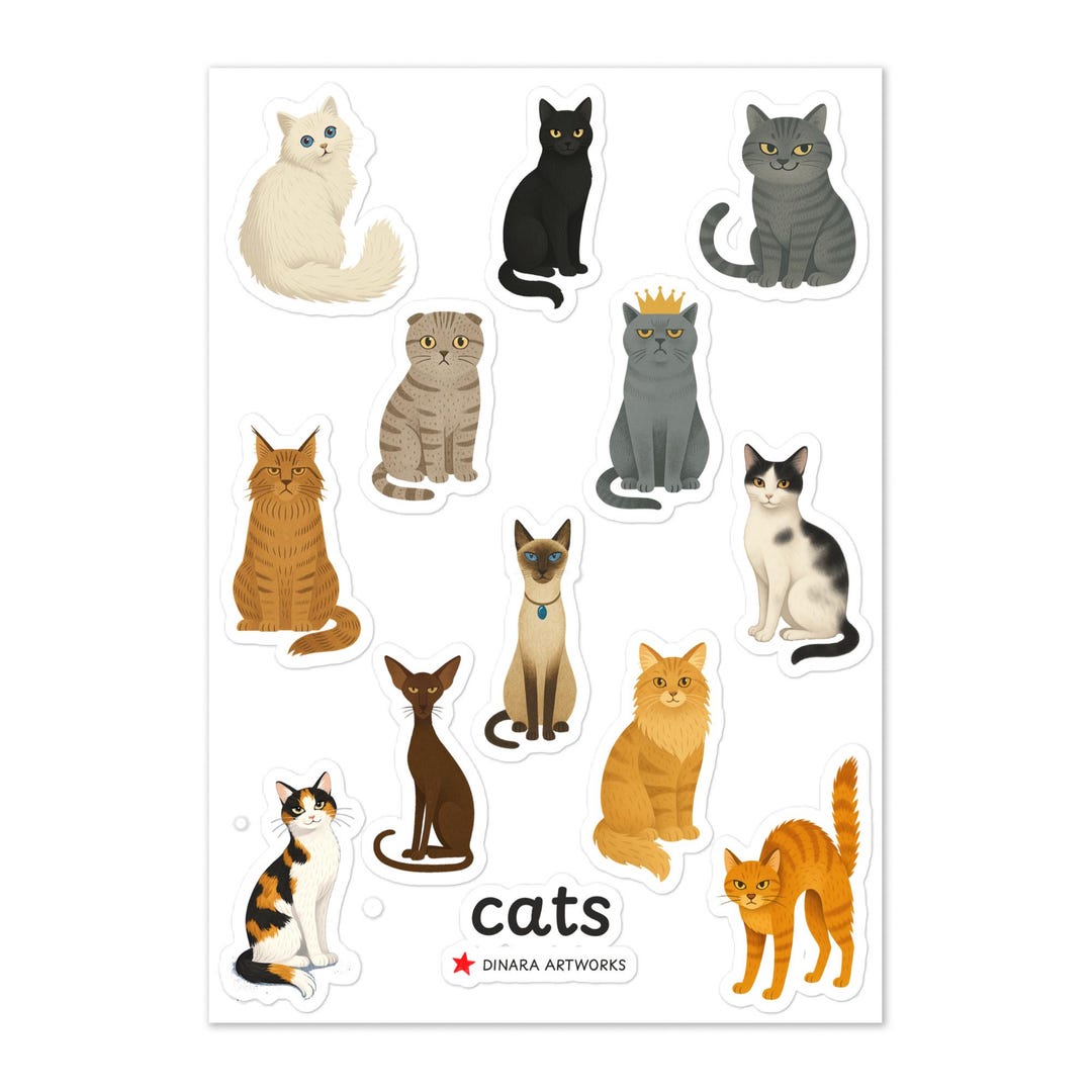 Cute Cat Sticker Sheet – Cat Lover Stickers, Vinyl Cat Stickers, Cute ...