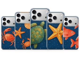 Telefonskal med vattenfärg och havsdjur till iPhone 17 Pro Max, 16e, 15, 14, 13 och Samsung S25 Ultra, S24 FE, A56, A16, Pixel 10 XL, 9a, 8, 7